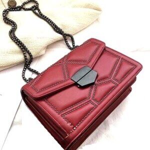 NEW - Wine Red Vegan Leather Bag with Silver Beaded Detail and Chain Strap
